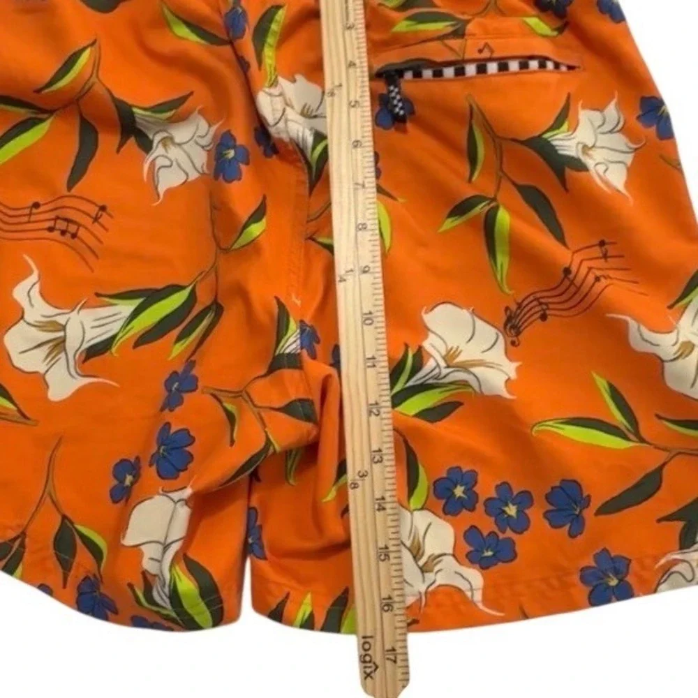 Vans Swim‎ Trunks Mens Small Orange Floral Music Relaxed Fit Boardshorts Surf